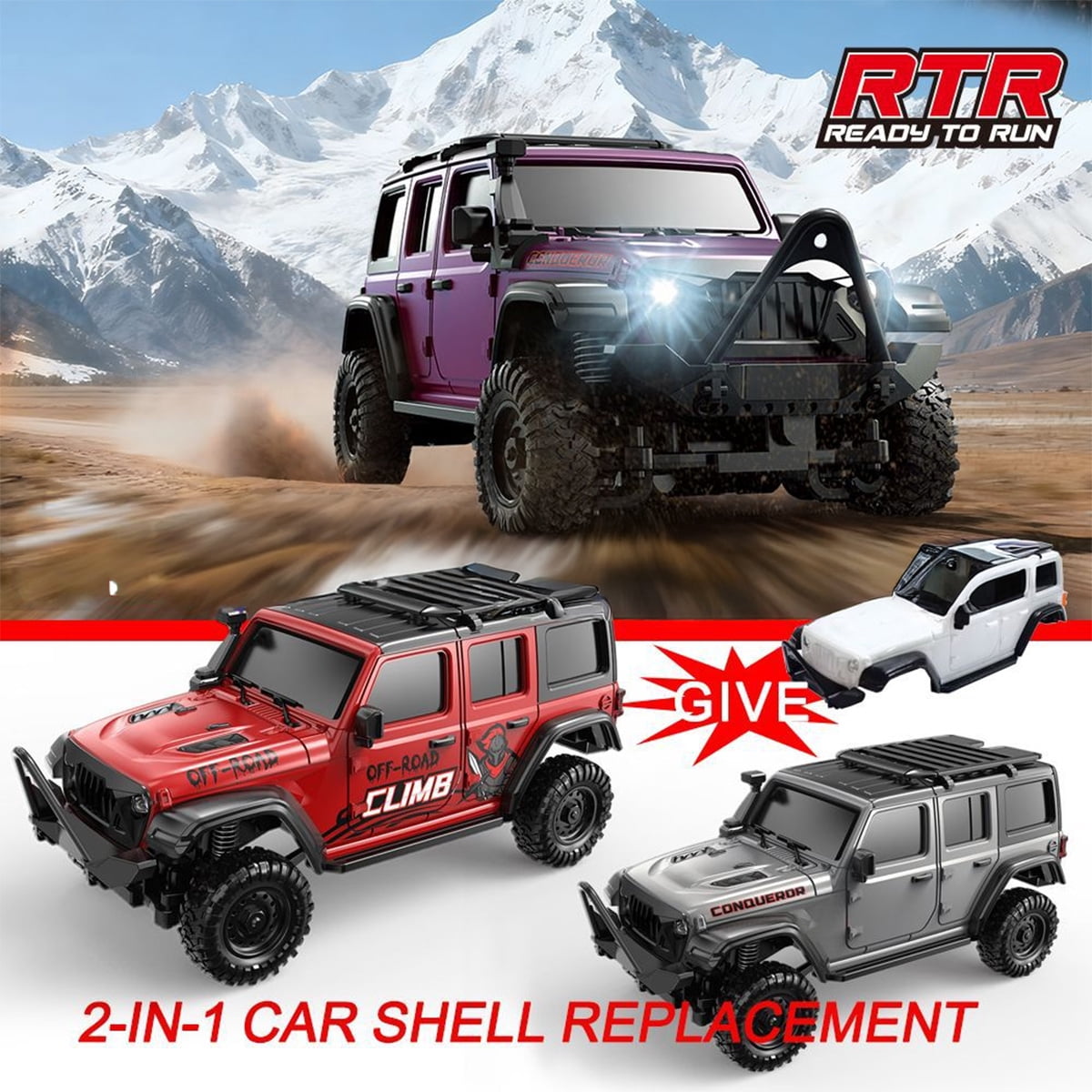 1/43 Mini RC Climbing Car 4WD Off Road Truck with APP Control 2.4GHz Remote, Full Proportional Monster Truck Drift Car with LED Lights and Adjustable Speed for Adults