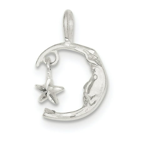 - Sterling Silver Solid Satin Moveable Sparkle-Cut Moon and Star Charm - 1.6 Grams
