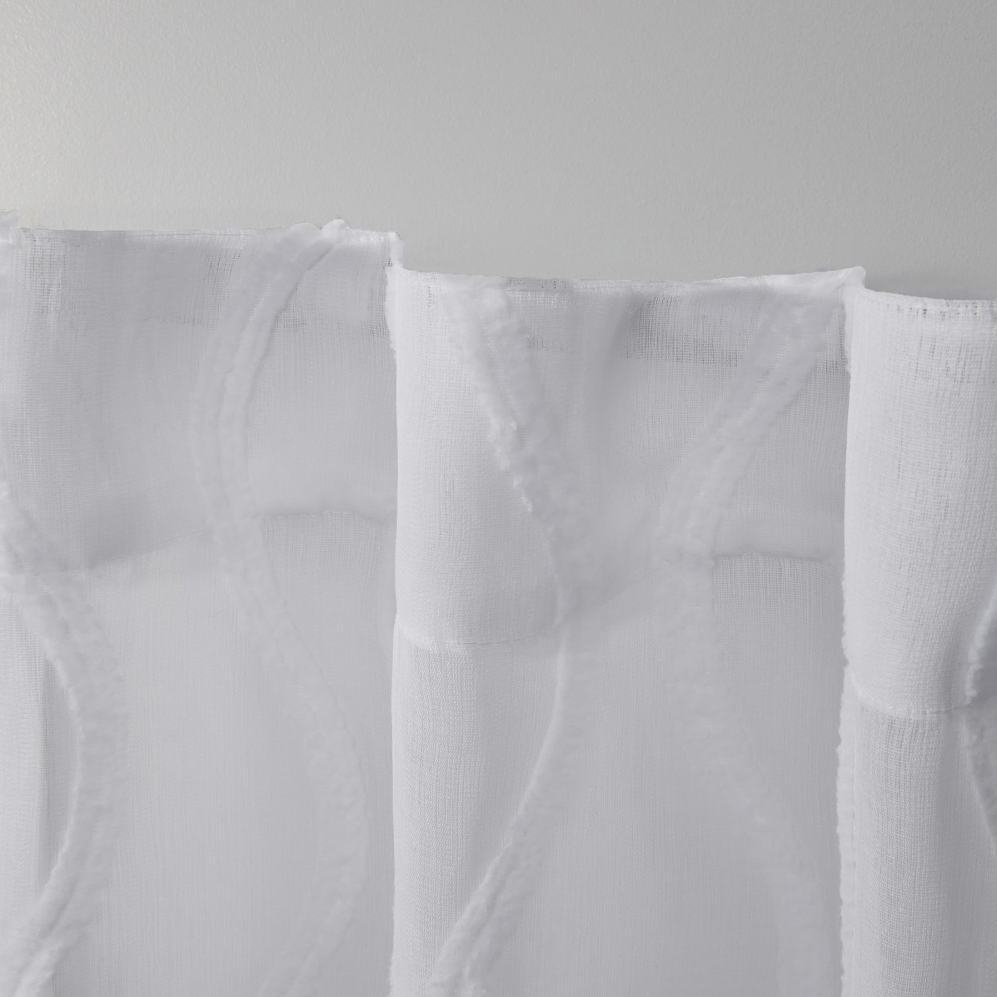 Exclusive Home Belfast Woven Wave Embellished Sheer Hidden Tab Top Curtain Panel Pair, 54"x96", White