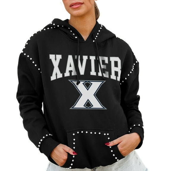 Women's Gameday Couture Black Xavier Musketeers Studded Pullover Hoodie