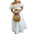 thumbnail image 4 of ZAXARRA Femmes Été Décontracté une Ligne Robe Courte Puff Manches sur l'Épaule Midi Plaid Robe, 4 of 8