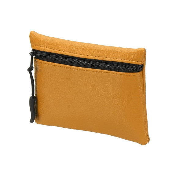 Uxcell Full Grain Leather Coin Purse, Small Coin Purse with Zipper Portable Card Holder, 4.7in & Yellow & PU Leather -Fitting for (Change Purse Credit Card Key Keychain Pouch Wallet)