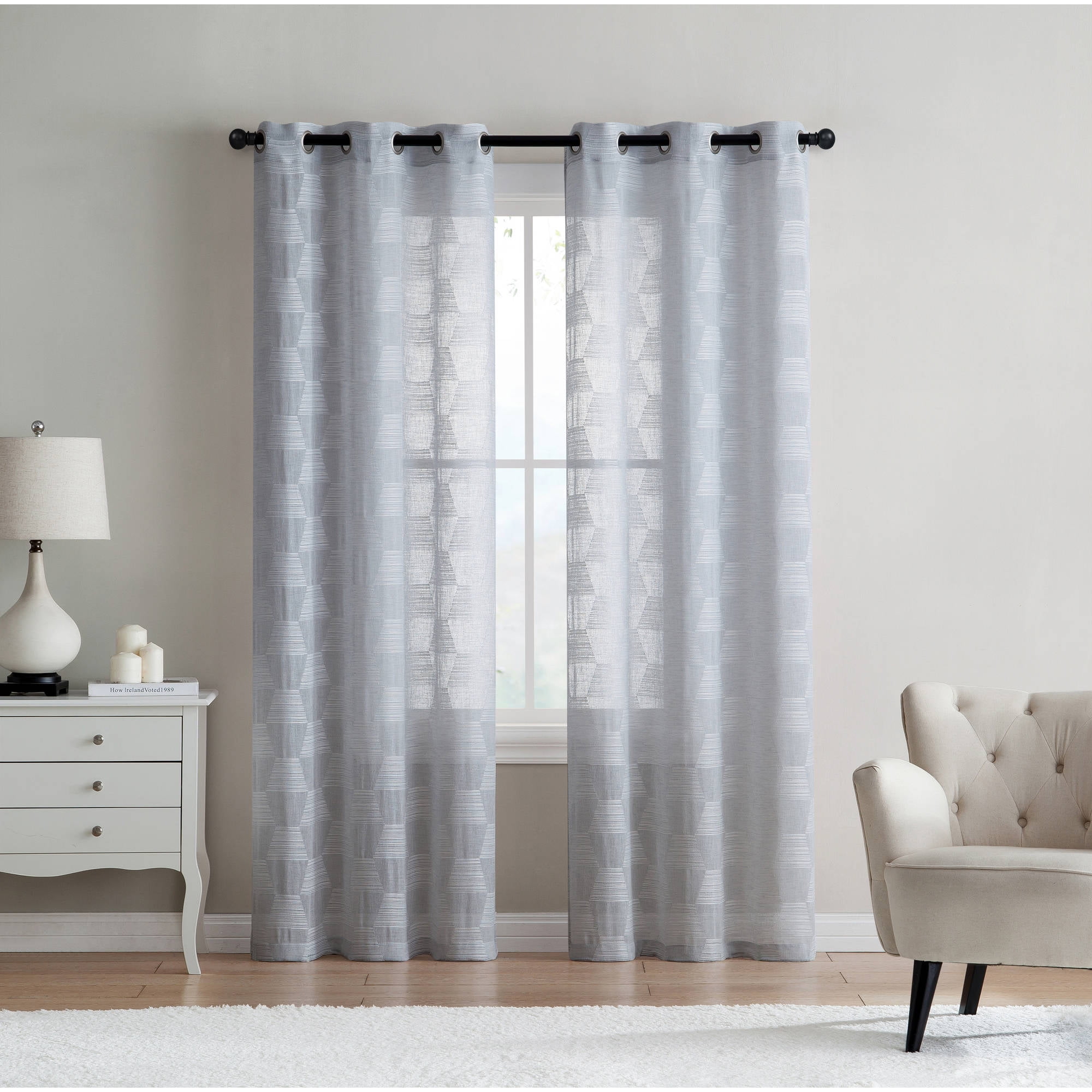 VCNY Home Jolie Geometric Embroidered Sheer Grommet Top Window Curtain ...