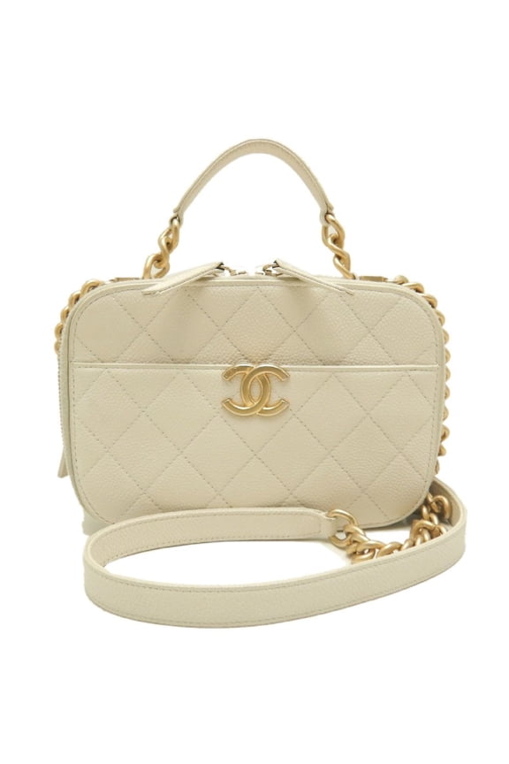 Pre-Owned CHANEL Vanity Bag Shoulder Bag, Caviar Leather, White, Women's, 253961