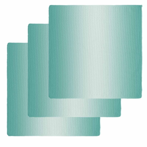 Turquoise Ombre Dish Towels Set, Waffle Weave Kitchen Towels 3 Pieces, Modern Gradient Abstract Art Microfiber Hair Face Bath Tea Towel Absorbent Quick Drying Cleaning Dish Cloths, 12"x12"