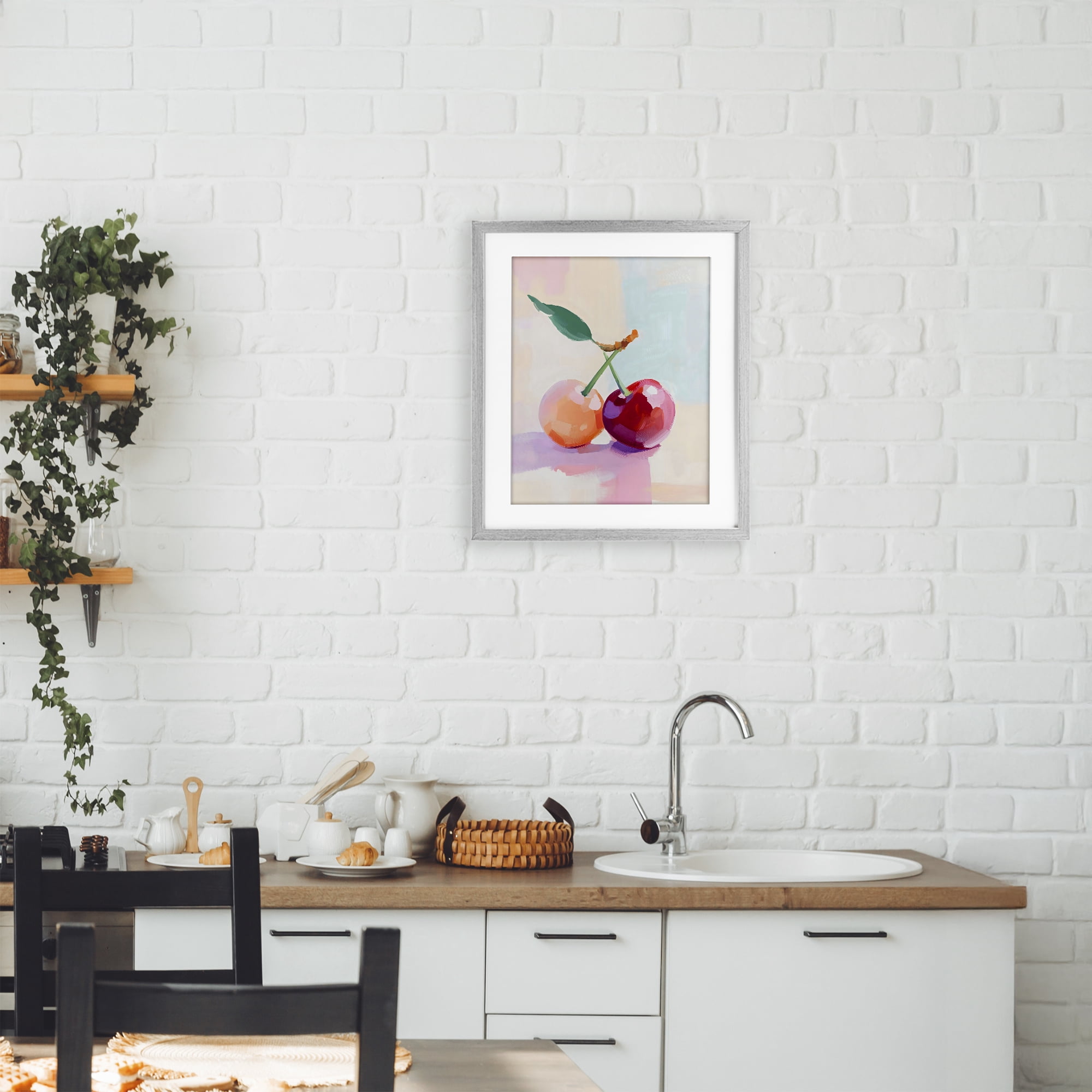 Stupell Industries Pastel Cherries Pair Gray Framed Print Under Glass, design by The Prints Vibe