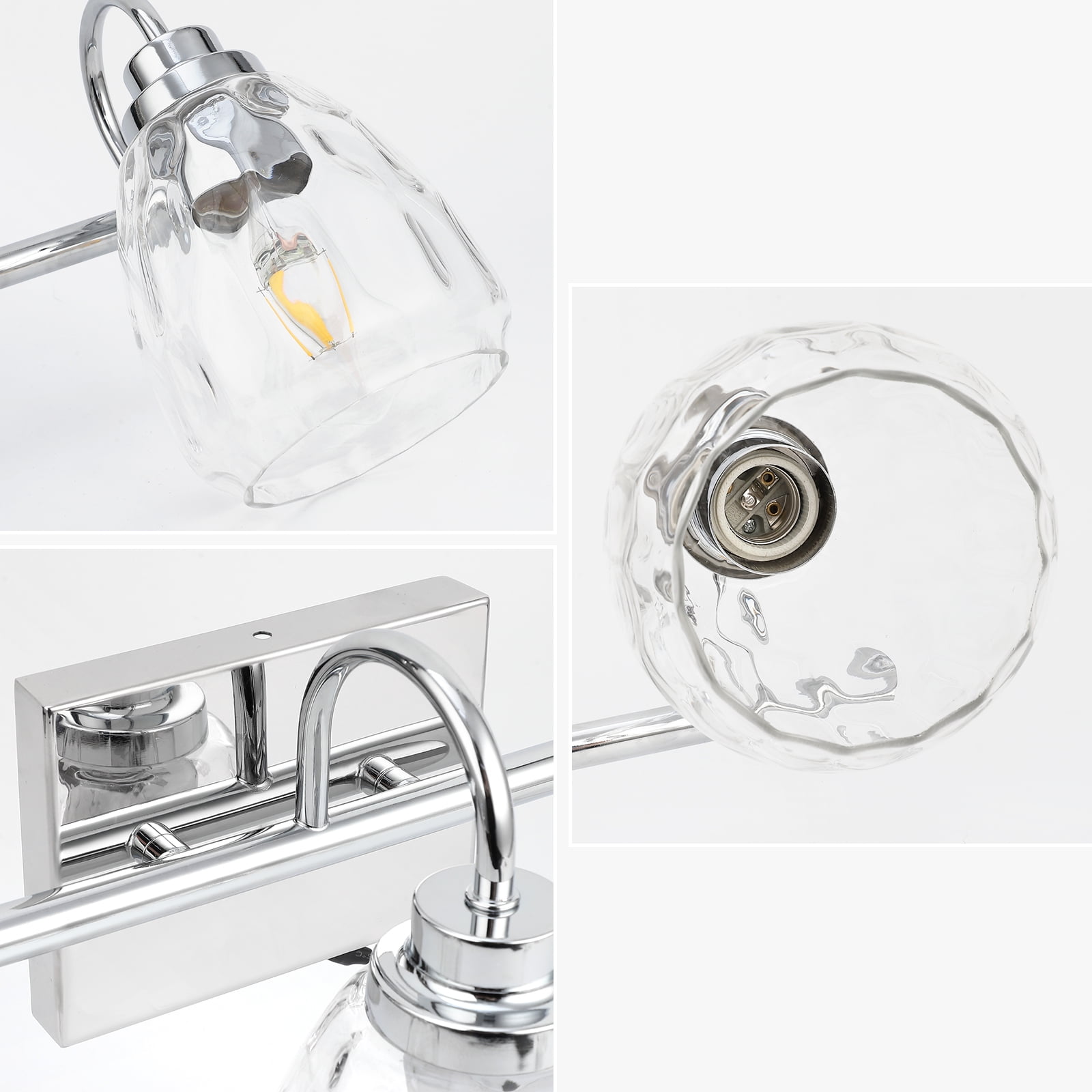 3/4/5/6 Light Bathroom Light Fixtures, Chrome Vanity Light Fixtures Over Mirror Wall Mount Lighting Fixture with Hammered Glass Shade E26 Socket for Hallway Kitchen Bedroom Living Room