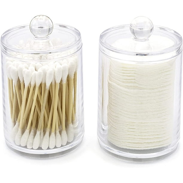 Brookstone Cotton Swab Ball Pad Holder, Qtip Jar Clear Makeup Organizer