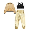 thumbnail image 4 of Miutii Kids Girls Street Hip Hop Dance Outfits Long Sleeve Shiny Metallic Bomber Jacket Vest and Harem Trousers Set Gold 14, 4 of 5