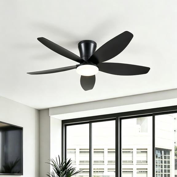 PHORUS 42" Low Profile Ceiling Fan with Light, Quiet DC Motor, Remote & App Control, 6-Speed Reversible Fan for Bedroom, Living Room and Covered Spaces,Black