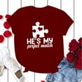 thumbnail image 4 of Chandails Assortis pour Couples T-Shirts Saint-Valentin Imprimé Lettres Dentelle Col Rond Manches Courtes T-Shirt Mode Ample Décontracté T-Shirt Confortable Doux Mari Femme Chemisiers Chandail Tenues Bourgogne TG, 4 of 5