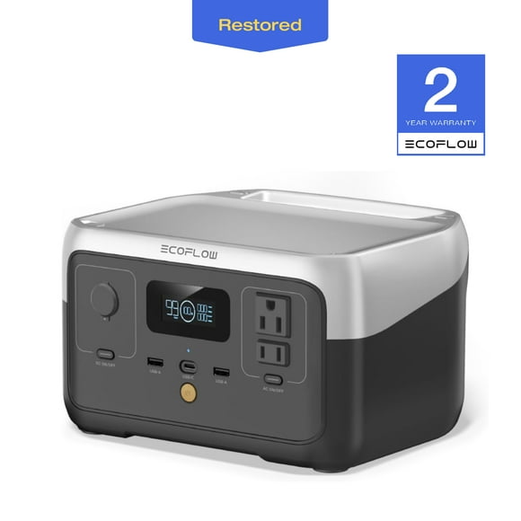 EF EcoFlow Portable Power Station RIVER 2 240,243wh LiFePO4 Battery/1 Hour Fast Charging, 600W Output Solar Generator (Solar Panel Optional) for Outdoor Camping,Home Use,RV, Certified Restored
