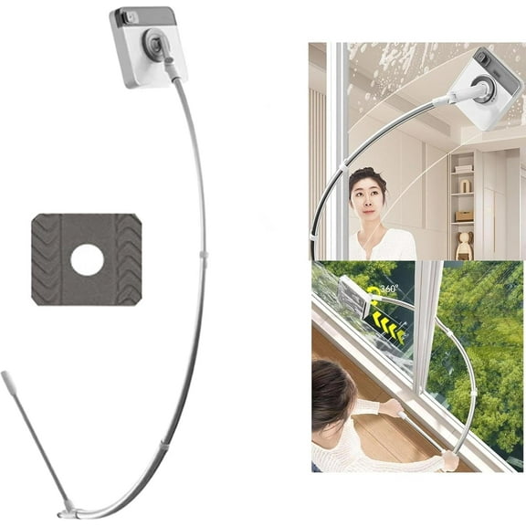 Window Cleaning Brush with Long Handle, Curved Window Cleaning Tool, Window Squeegee, Multi-Use Window Washing Squeegee with Extension Pole for Window, Glass Door, Car, Home Floor