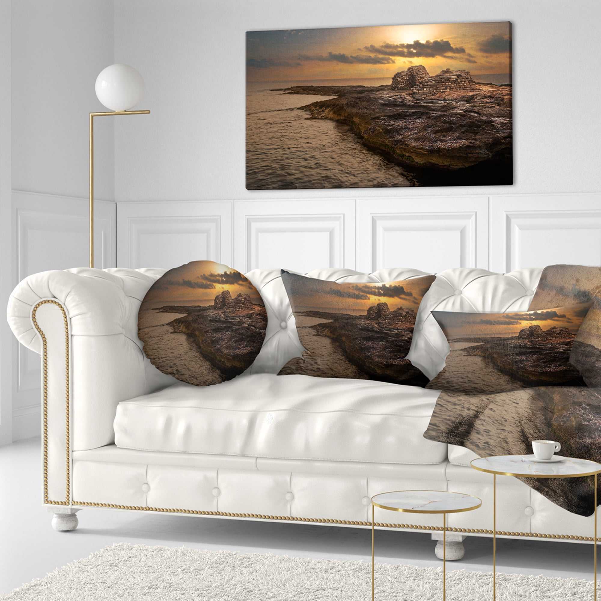 Designart Rocky Coast with Ancient Ruins - Oversized Beach Throw Pillow - 12x20