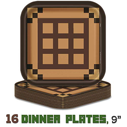 Dinner Plates Minecraft Party Supplies for 16 Tablecloth Napkins Dessert Plates Pixel Mining Theme Birthday Tableware and Favors Cups Tattoos
