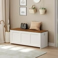 thumbnail image 4 of Storage Bench, 47.2" Retro Wooden Storage Chest, Wooden Storage Trunk, Toy Chest with Lift Top, Multifunctional Entryway Organizer, for Entryway, Living Room, White and Walnut WH412CW01, 4 of 17