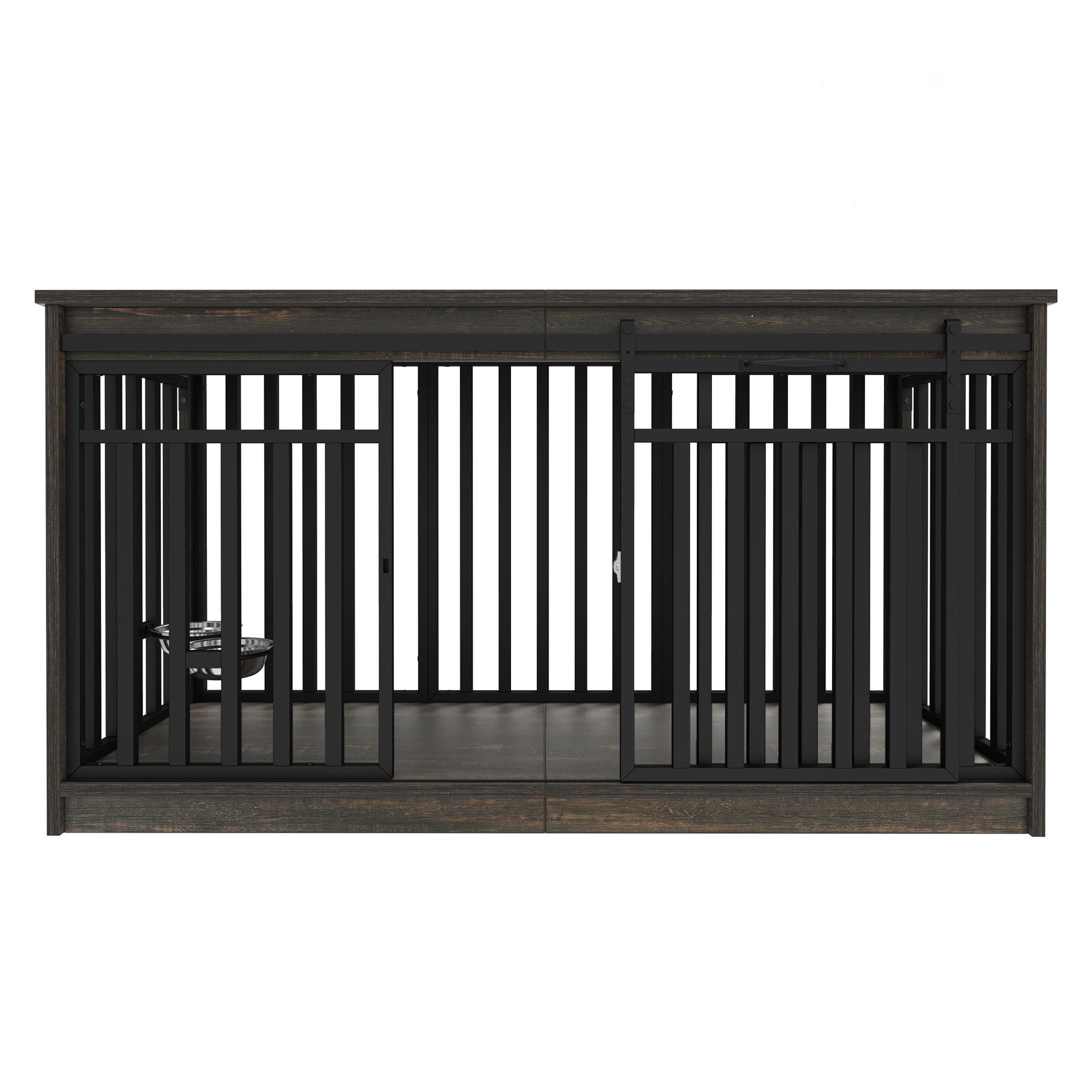 ModFusion 55" Extra-Large Pet Crate with Sliding Doors, Retro Wood & Iron Frame, Anti-Tip Design – Stylish Dog Cage for Living Room & Bedroom Use