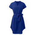 thumbnail image 4 of JIAYUE Women's Dress Sashes Belt Knee-Length Casual Solid Color Short Sleeve V Neck Loose Stylish Female Dresses, 4 of 5