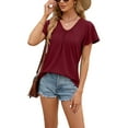 thumbnail image 3 of Frontwalk Women Summer Tops Short Sleeve T-shirt T Shirt Ladies Breathable Tee Pullover Claret M, 3 of 8