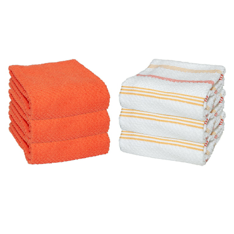 The Sloppy Chef Premier 6-Piece Striped Kitchen Towels - 15x25 - Yellow & Saffron