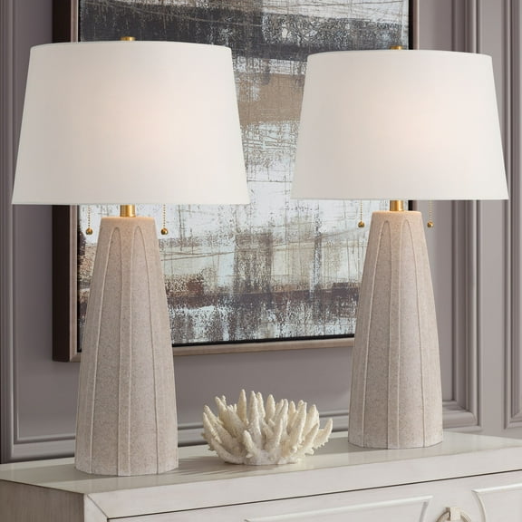 360 Lighting Arizona 28" Tall Modern Coastal Table Lamps Set of 2 Pull Chain Beige Faux Sandstone Finish Living Room Bedroom