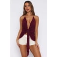 thumbnail image 5 of Women Sheer Mesh Halter Top Deep V Neck Split Hem Y2k Tank Tops Tie Back Sleeveless Flowy Camis Shirt Wine Red S, 5 of 8