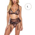 thumbnail image 1 of Conjunto de ropa interior de encaje sexy para mujer Conjunto de lencería de perspectiva Sujetador Tanga Ropa de dormir, L Inevent XX000089-03, 1 of 7
