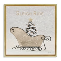 Stupell Industries Sleigh Ride Winter Scene Holiday Painting Gold Floater Framed Canvas Art Print Wall Art, 18 x 18