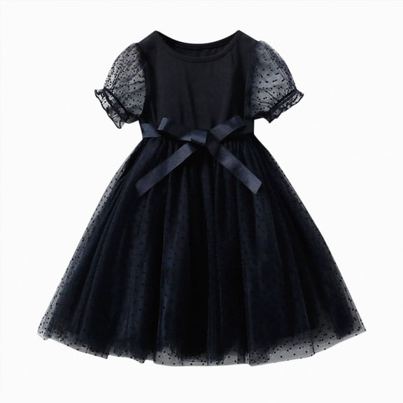 Splozh Wedding Guest Dress Kids Toddler Baby Girls Tutu Dress Short Bubble Sleeve Tulle Party Princess Dress Princess Pageant Dress,Black,18-24 Months