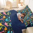 thumbnail image 4 of Feelyou Rainbow Cartoon Dinosaur Twin Bedding Sets for Boys Girls, Vibrant Prehistoric Wildlife Bedding Comforter Set, Blue, Blue Reversible, 7pcs, 4 of 7