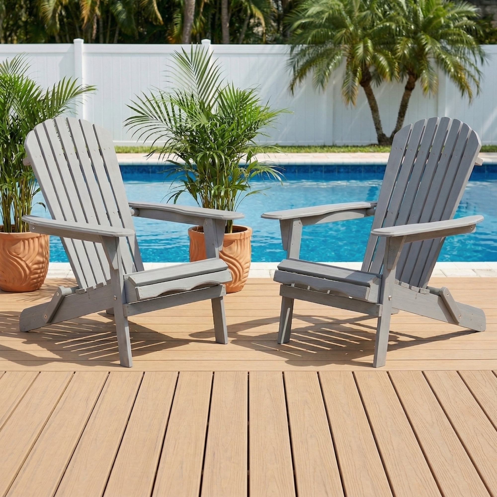 Set of 2 Outdoor Wooden Folding Adirondack Chairs with Pre-Assembled Backrest, Patio Fire Pit Chairs for Backyard, Porch, Poolside & Deck,Grey
