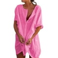 thumbnail image 1 of Camisa de gasa lisa holgada de manga corta y cuello redondo profundo para mujer, ideal para combinar con vaqueros o faldas, tallas S-XXL, 1 of 7
