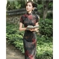 thumbnail image 3 of Robe Rétro d'Été pour Femmes, Manches Courtes, Col Montant, Fendue, Style Chinois, Jupe Longue en Satin, 3 of 7