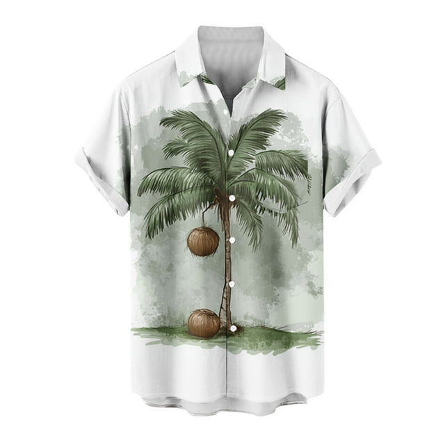Mens Camisetas de Verano Casual Cuello Impreso Botón de Manga Corta Moda Cardigan Bolsillo Superior