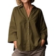 thumbnail image 2 of Molidfa Women's V-Neck 3/4 Sleeve Solid Button-Front Casual Shirt, 2 of 5