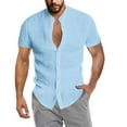 thumbnail image 2 of Shirts For Men Summer Solid Color Collar Button Dwon Cardigan Short Sleeves Male Tops Blue XL, 2 of 5