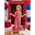 thumbnail image 4 of BemeyourBBs Toddler Baby 4th of July Outfit Patriot Independence Day Clothes Toddler Girl Summer Jumpsuit USA Flag Embroidery Sleeveless Waffled Striped Bell Bottom Overall Pants, 4 of 9