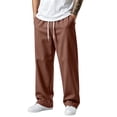 thumbnail image 2 of Men Solid Drawstring Wide Leg Sweatpants, Loose Casual Track Pants, Elastic Waist Athletic Jogger Trousers With Side Pockets For Daily Street Wear Brown 2XL, 2 of 6