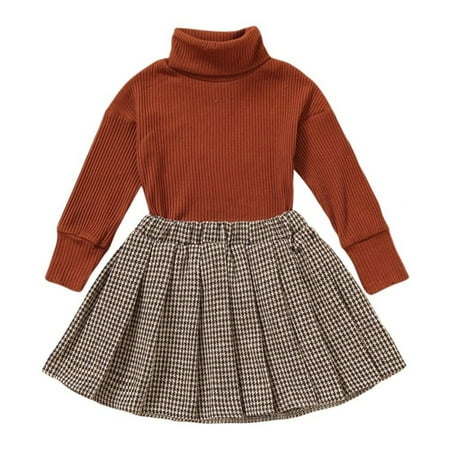 

Clearance Girls Solid Color Turtleneck Knitwear Pleated Skirt Casual Clothes Set