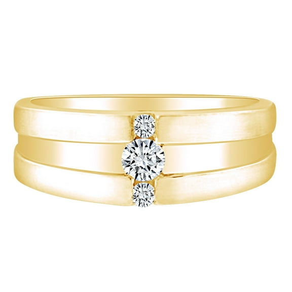 AFFY Father's Day Gift 1/5 Carat Round Cut White Natural Diamond Three Stone Men's Wedding Band Ring 10k Solid Yellow Gold (0.50 Cttw) Ring Size-9