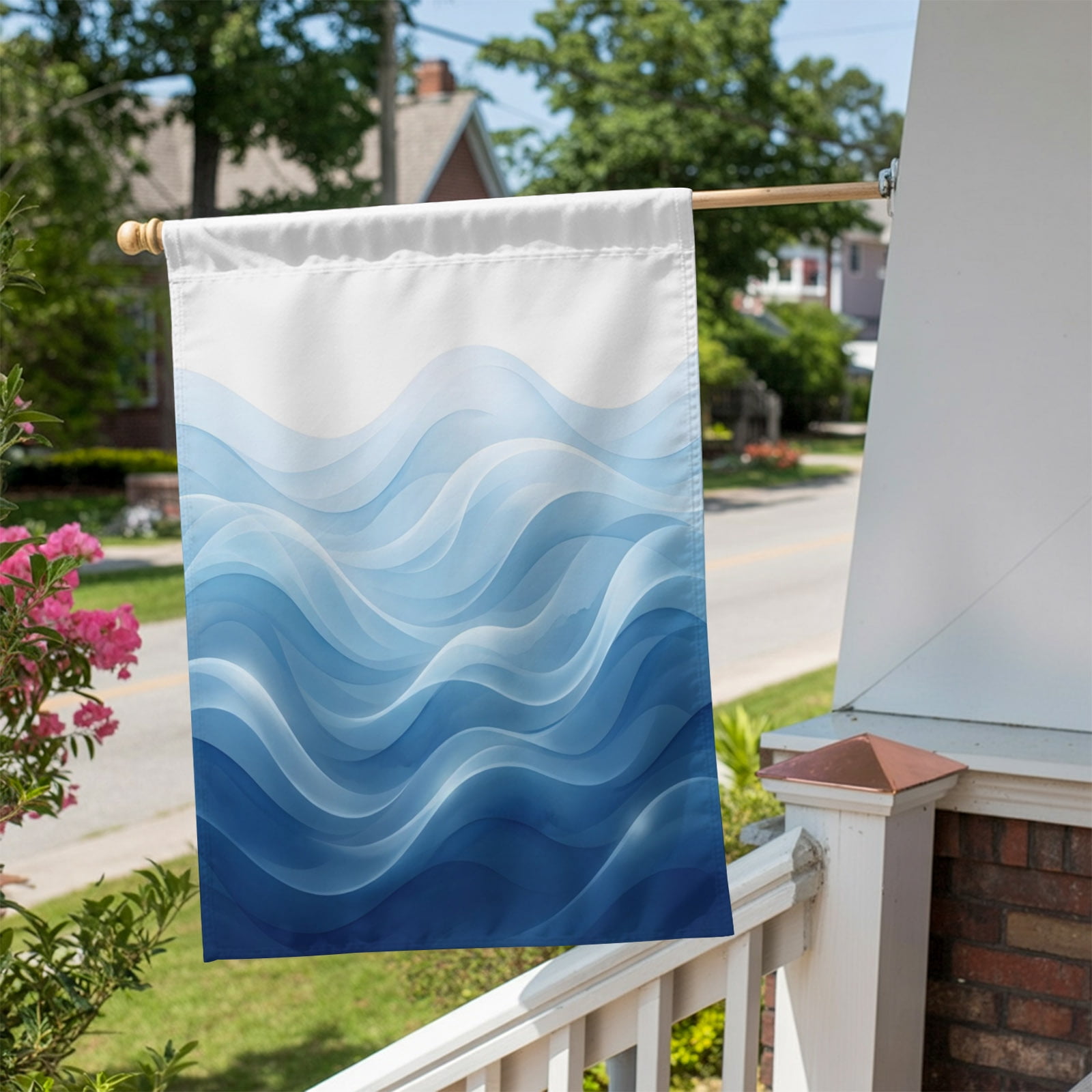 Blue Ombre House Flag 28 x 40 Inches, Abstract Modern Gradient Ripple Weather Proof Outdoor Patio Flags Double Sided Small House Decoration for Yard Lawn Outside Home