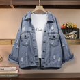 thumbnail image 3 of Veste en Jean Déchirée et Usée pour Femmes, Manches Longues, 3 of 6