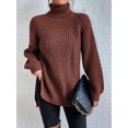 thumbnail image 2 of FEORJGP Women's Autumn Winter Sweater Long Sleeve Turtleneck Knit Pullover Solid Color Split Hem Long Knitwear Jumper Loose Casual Cozy Tops, 2 of 8
