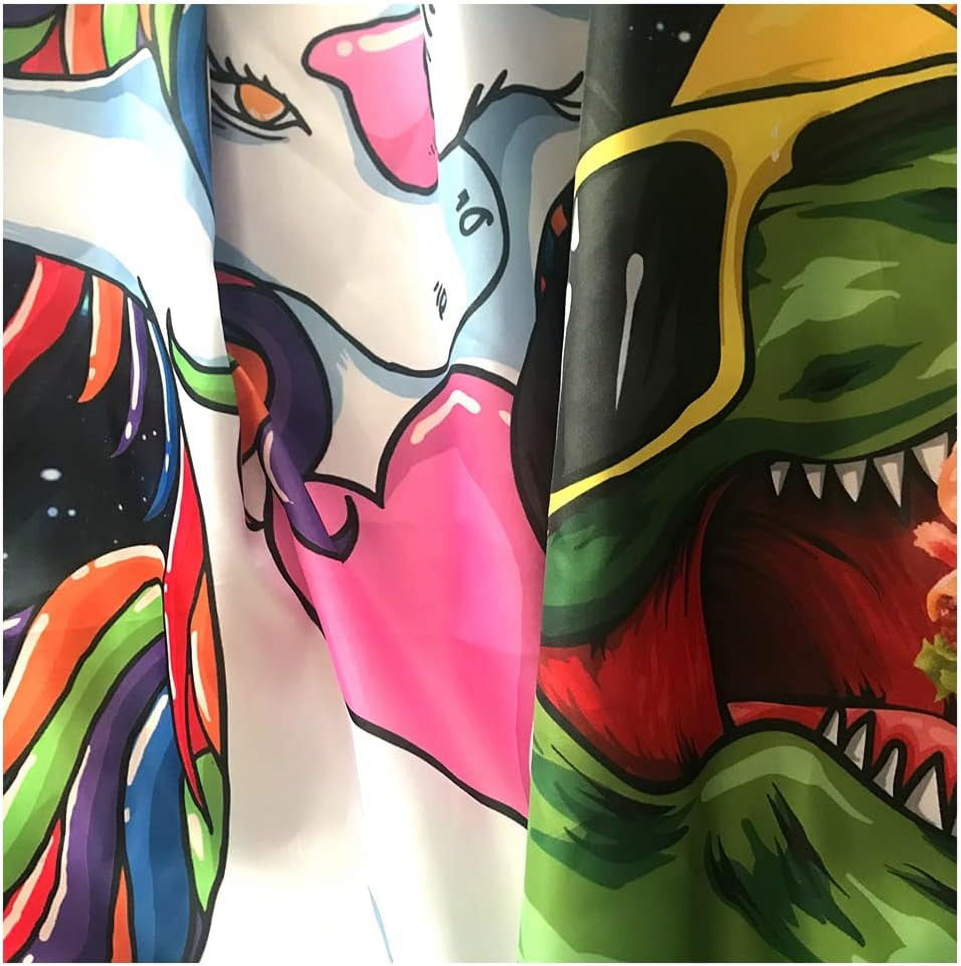 Cute Kids Shower Curtain Sets with Non-Slip Rug Cool Unicorn Riding Dinosaur Shower Curtain Set for Kids, Unicor Bathroom Decor for Kids