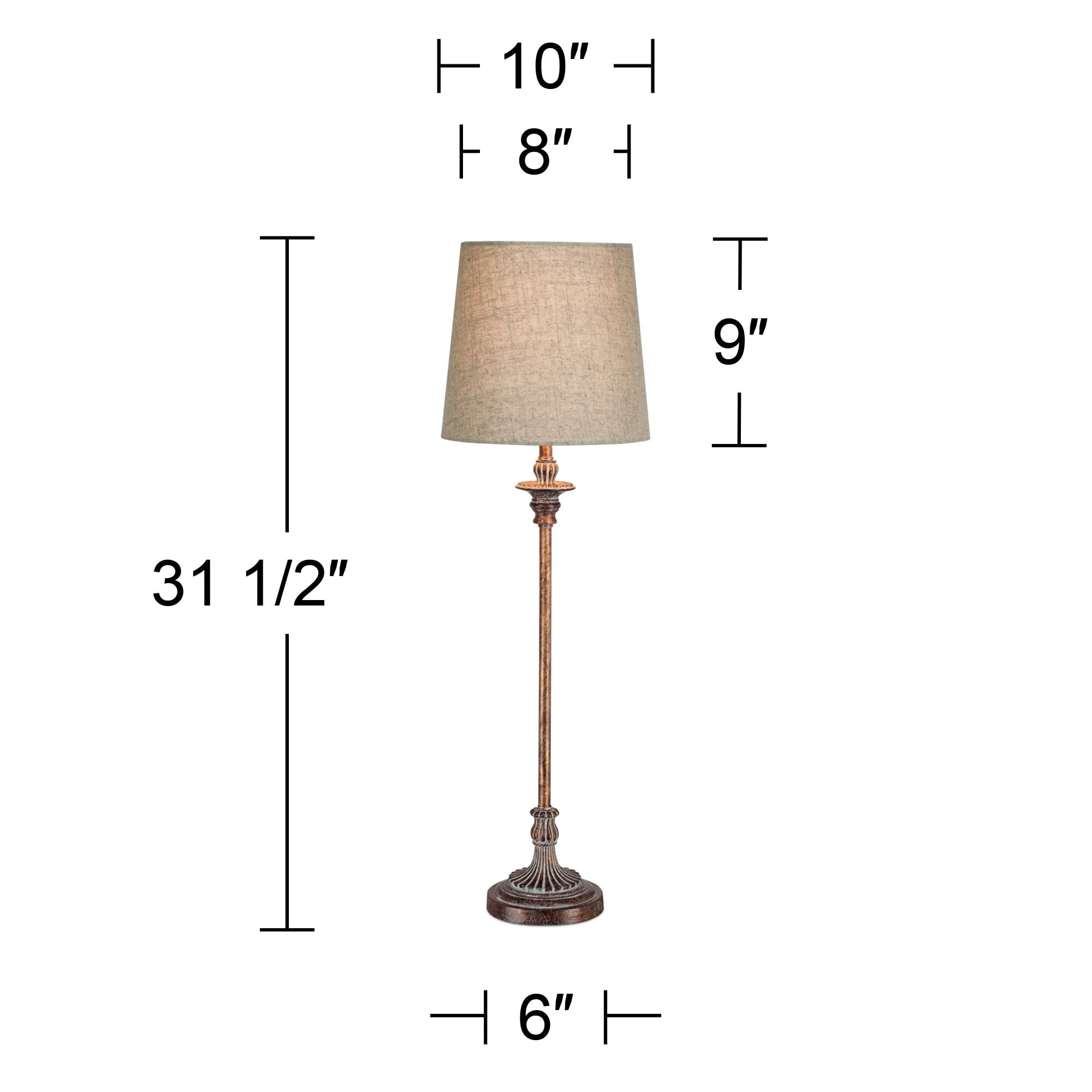 Regency Hill Bentley Traditional Buffet Table Lamp 31 1/2" Tall Weathered Brown Linen Fabric Drum Shade for Bedroom Living Room Bedside Nightstand