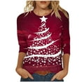 thumbnail image 2 of LEKWK Christmas Womens T-Shirts Graphic Tees Xmas Tree Crew Neck 3/4 Sleeve Tops Christmas Shirts for Women V Neck Funny Christmas Outfits Women, 2 of 5