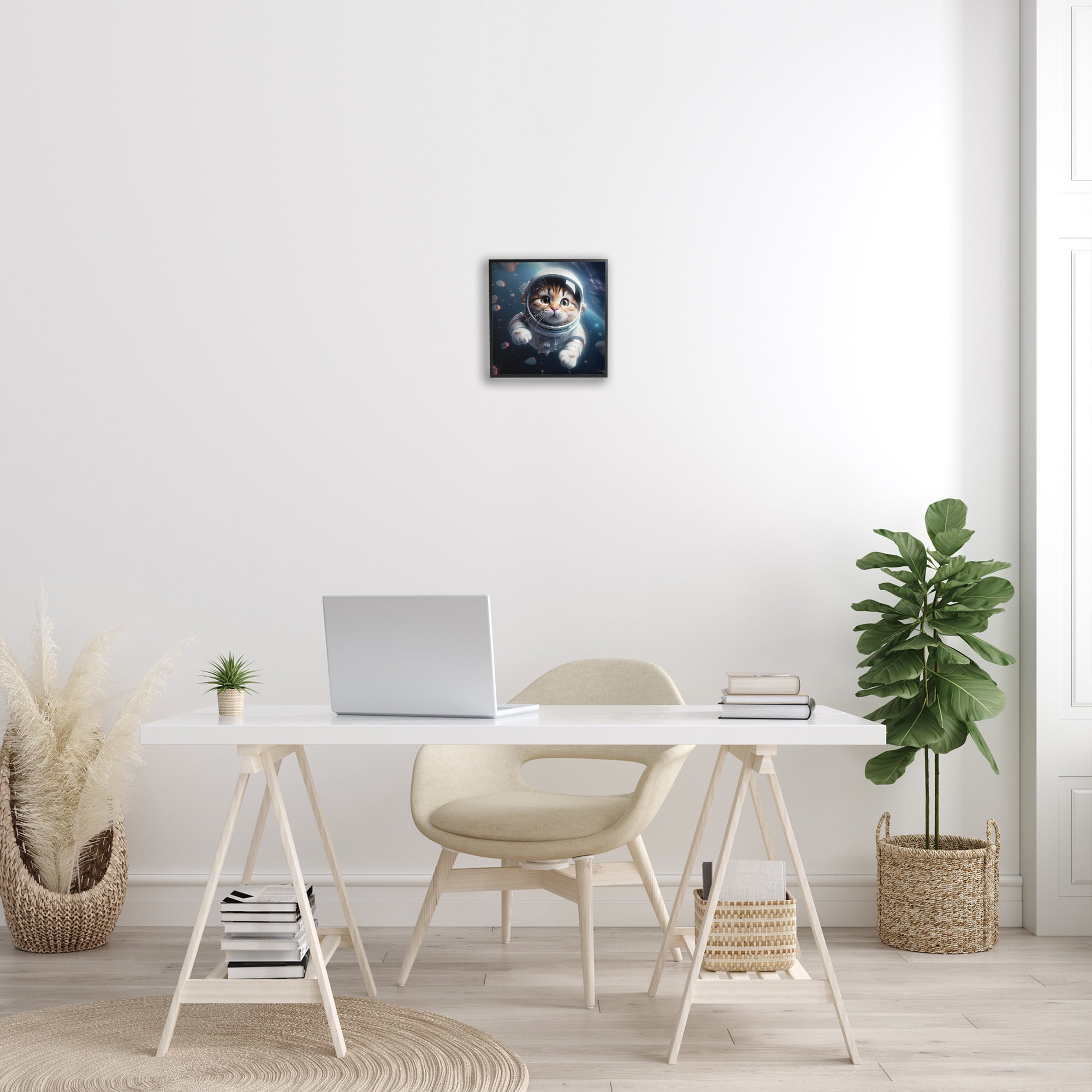 Stupell Industries Astronaut Cat in Space Animals & Insects Painting Black Framed Art Print Wall Art, 12 x 12