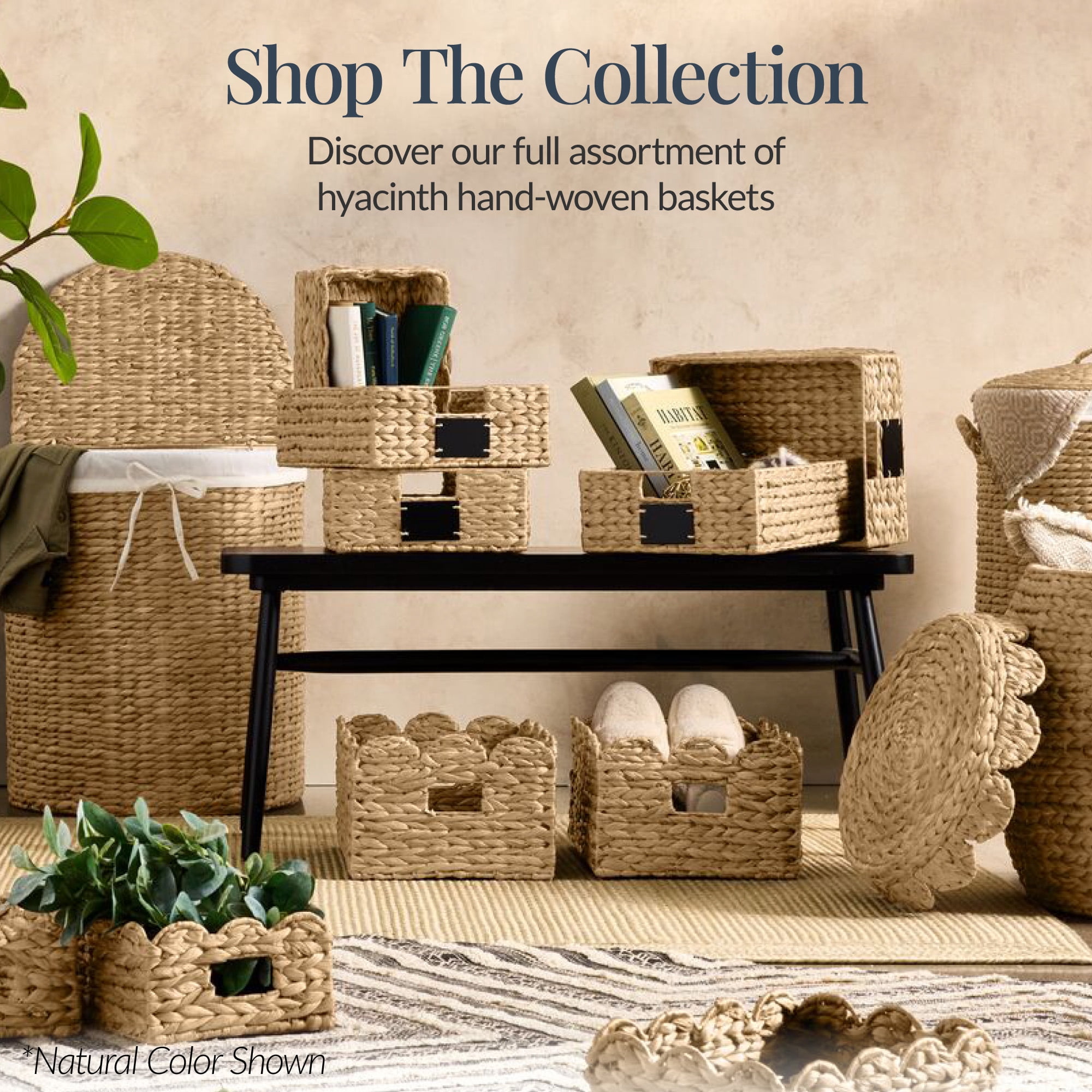 Best Choice Products 16x12 Scalloped Shelf Baskets, Woven Storage Bins, 2 Pack - Natural with White Trim