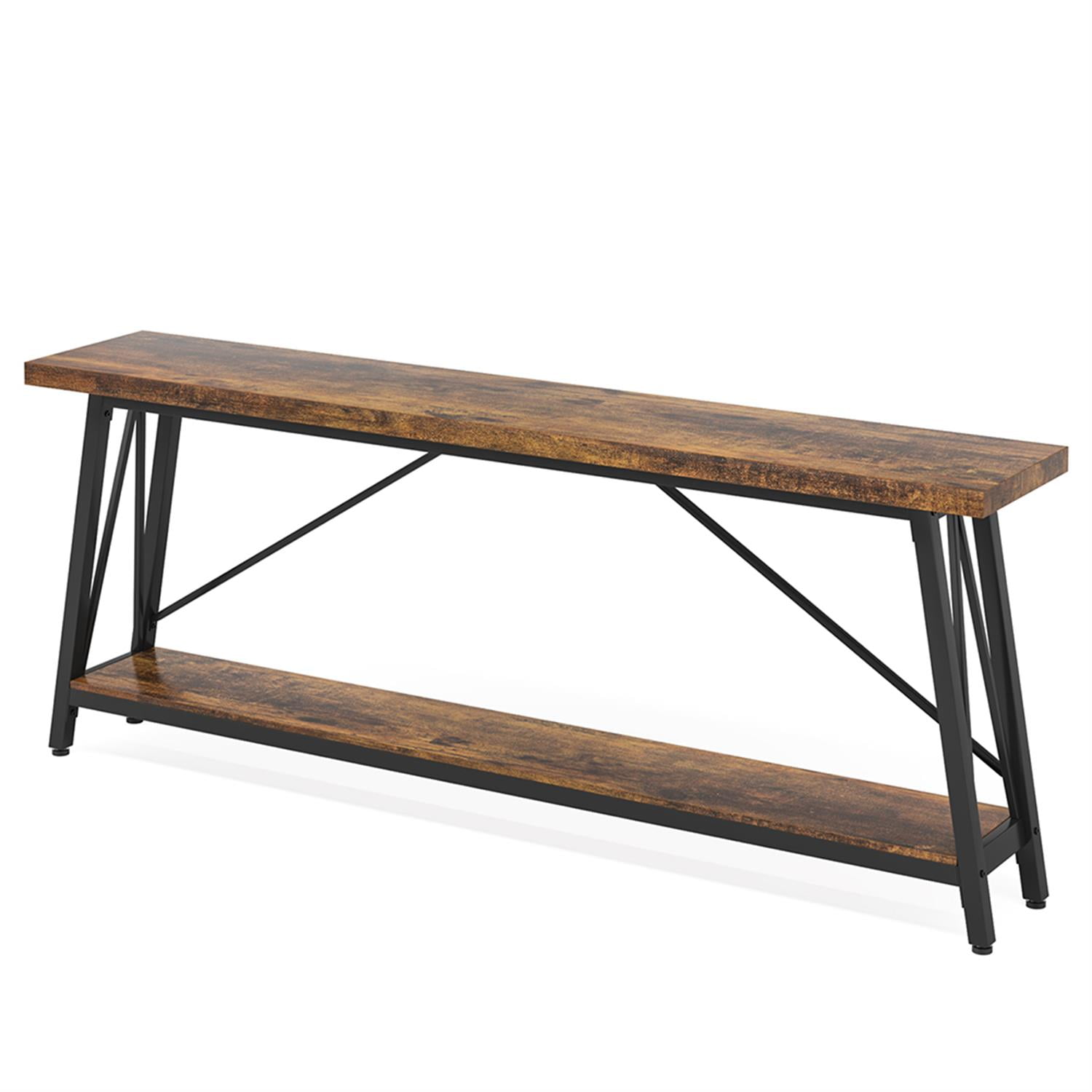Demi Bonn 70.9" Console Table, Rustic Vintage Narrow Sofa Table for Entryway, Living Room, Hallway, Brown & Black