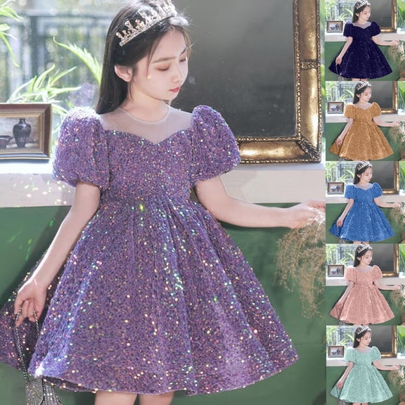 Gunia Flower Little Girl Dress Toddler Kids Cute Infant Sequin Glitter Party Carnival Gown Princess Dress Wedding Purple Dress For Girls 6M-11Y
